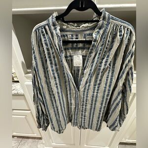NWT; We the Free (Free People) "Striped Valley" double cloth shirt. Size Medium.